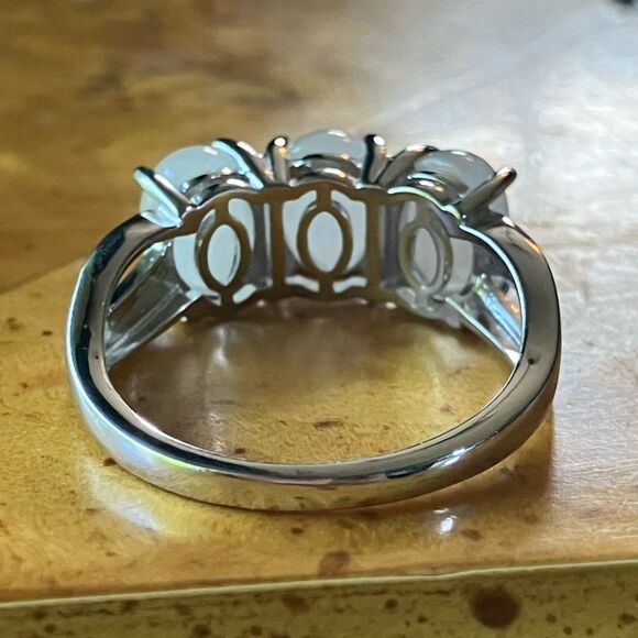 Natural Jade Sterling Silver Ring Size 8 - Picture 5 of 9